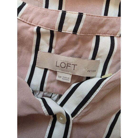 Loft Petites Pink & Black Striped Button-Front Blouse MP - Picture 5 of 7
